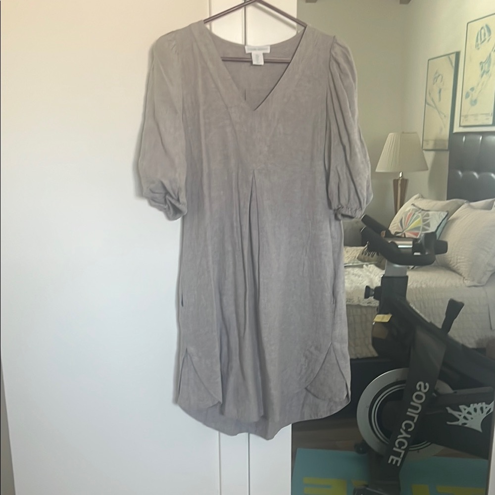 Cynthia Rowley Gray Puff Sleeve V-Neck Mini Dress